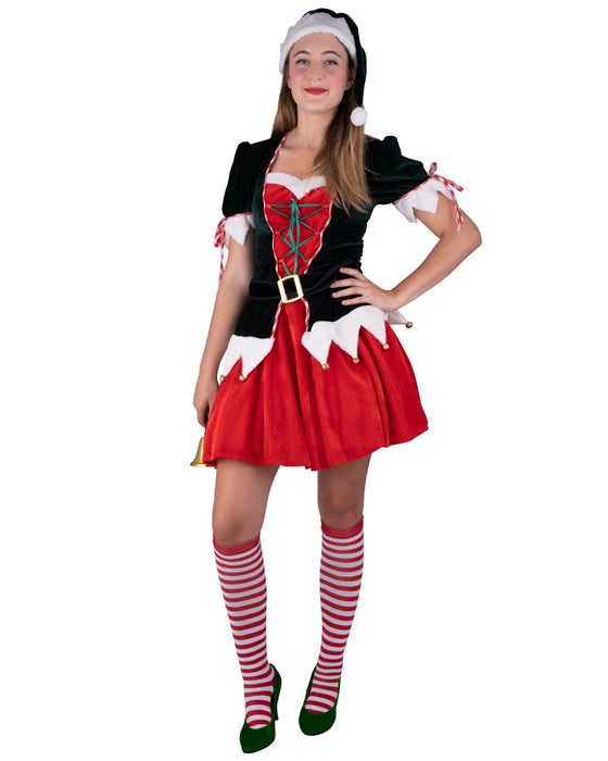 Weihnachtselfen Wichtel Kostüm "Christina" für Damen | Grün Rot