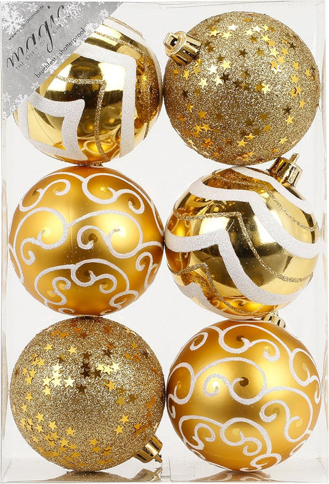 Inge-Glas Weihnachtskugeln Gold | Ø 8 cm | 6 Stück | Kunststoff bruchsicher | Glänzend & matt | Christbaumkugeln für Weihnachtsbaum & Deko
