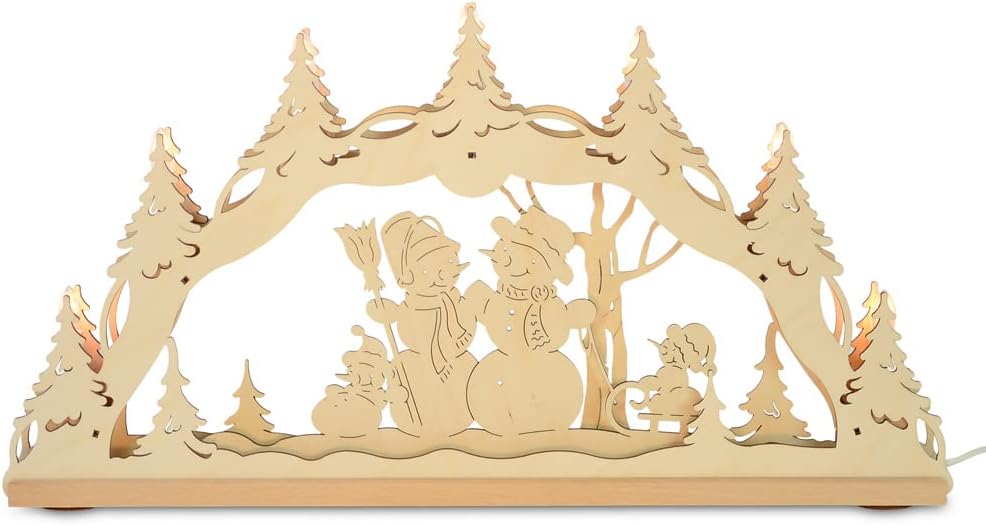 Original Erzgebirge Holz Lichterbogen "Schneemannfamilie" 55 cm | 13000 - Schwibbogen