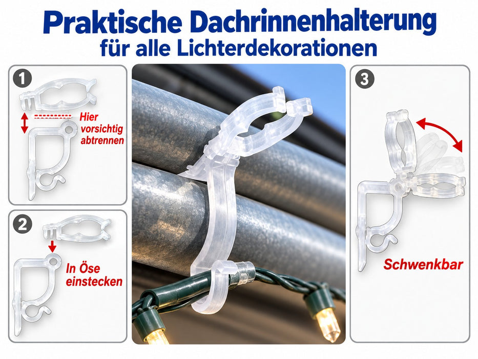 Riffelmacher Dachrinnenhalterung für Lichterketten 6 cm 10 Stück 14348 | Weiß