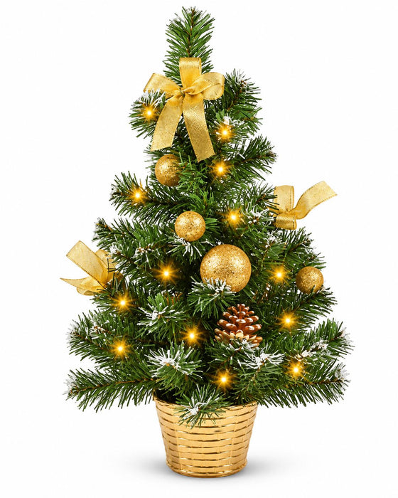 Geschmückter Weihnachtsbaum mit 20er LED Lichterkette - 50cm | Gold