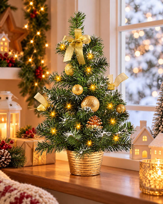 Geschmückter Weihnachtsbaum mit 20er LED Lichterkette - 50cm | Gold