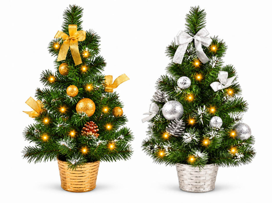 Geschmückter Weihnachtsbaum mit 20er LED Lichterkette - 50cm | Gold