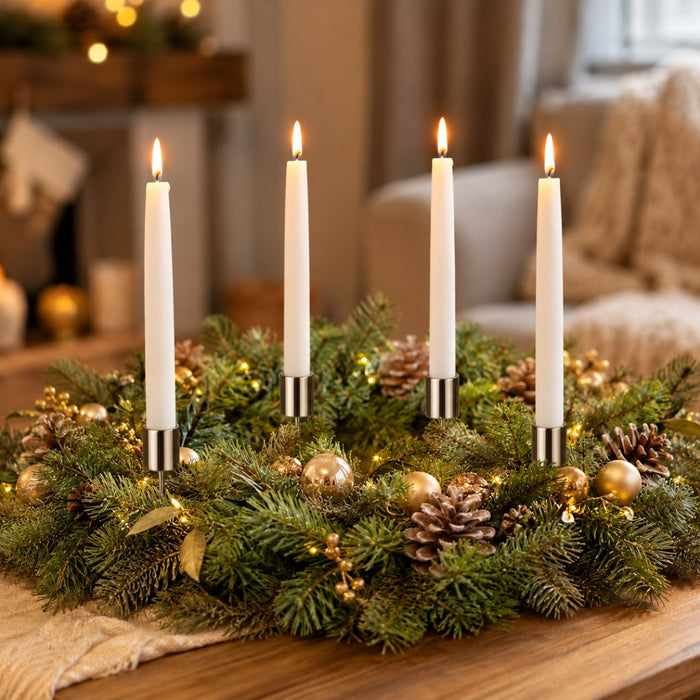 Stabkerzenhalter für Adventskranz und Gesteck 4 Stück 23mm 10861 - Silber