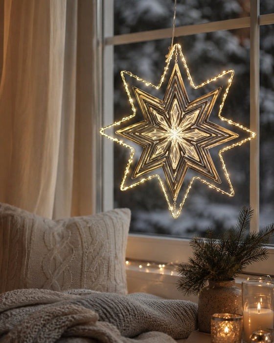 Riffelmacher 3D Dekostern mit LED Beleuchtung Ø ca. 30 cm - 74782 | Gold