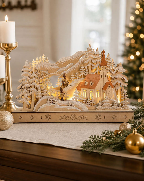 3D Weihnachtslandschaft | Thüringer Holzkunst mit LED | Natur | 44×8×29 cm | 76039