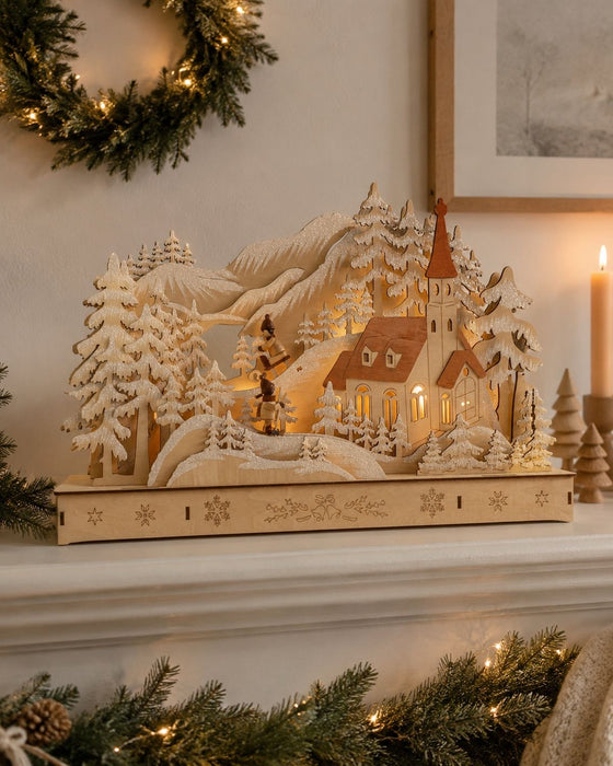 3D Weihnachtslandschaft | Thüringer Holzkunst mit LED | Natur | 44×8×29 cm | 76039