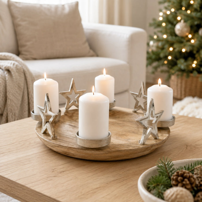Riffelmacher Adventskerzenhalter "Runder Teller mit Sternen" 70338 | 38x13cm