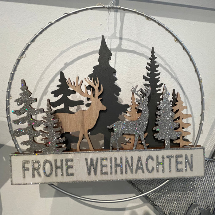 LED Dekohänger Schriftzug "Frohe Weihnachten" Ø 24 cm Schwarz Gold | 12207 - Weihnachtsdekoration