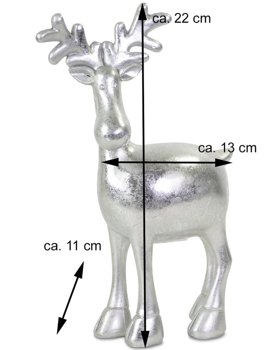 Silberne Dekofigur Rentier Hirsch "Harry" Stehend 22 x 13 cm | 12317 - Adventsdekoration