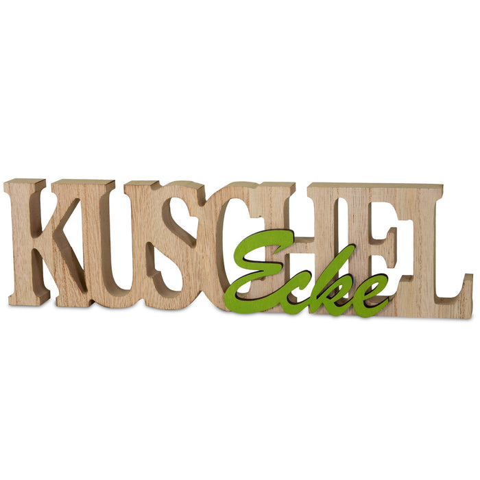 Deko Schriftzug "KuschelEcke" 29 x 8 cm Natur Grün | 19133 - Holz Dekoration