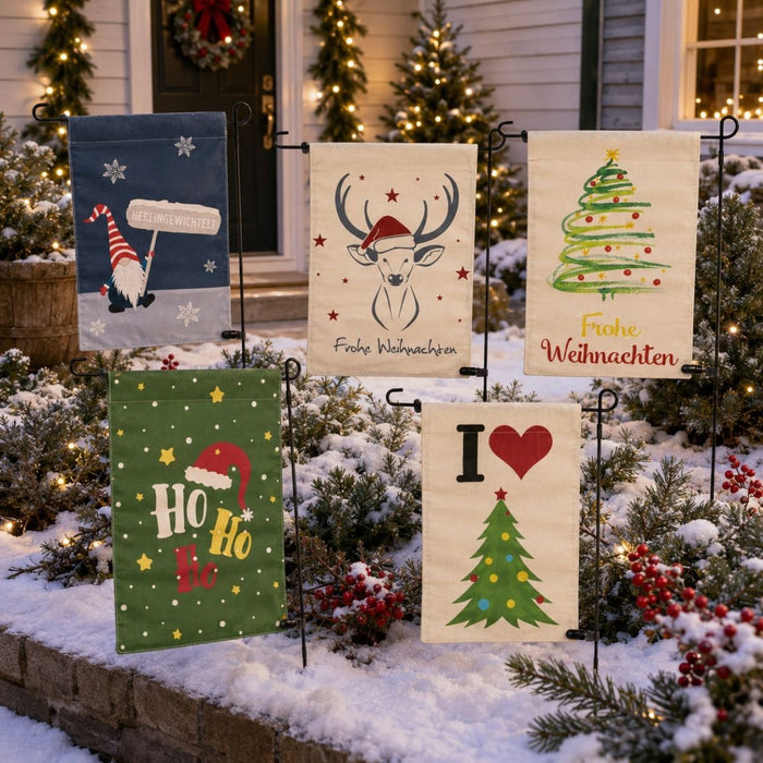 Riffelmacher Gartenfahne Weihnachten | Hirsch Motiv | Weiß Grau | Stoff 32×45 / 90 cm | Weihnachtsdeko für außen | 13506