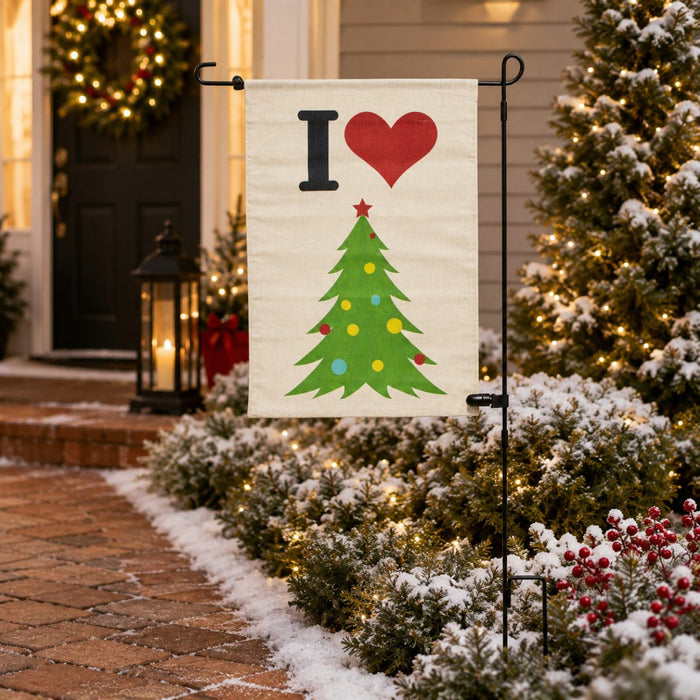 Gartenfahne Weihnachten | "Ich liebe Weihnachten" Motiv | 32×45 / 90 cm | 13505