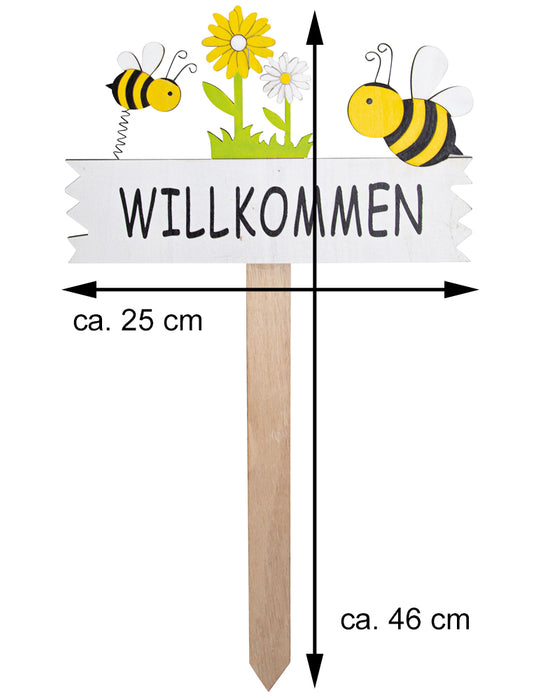 Riffelmacher Gartenstab Dekoschild "Willkommen" Biene 46cm | 08514 - Gartenstecker