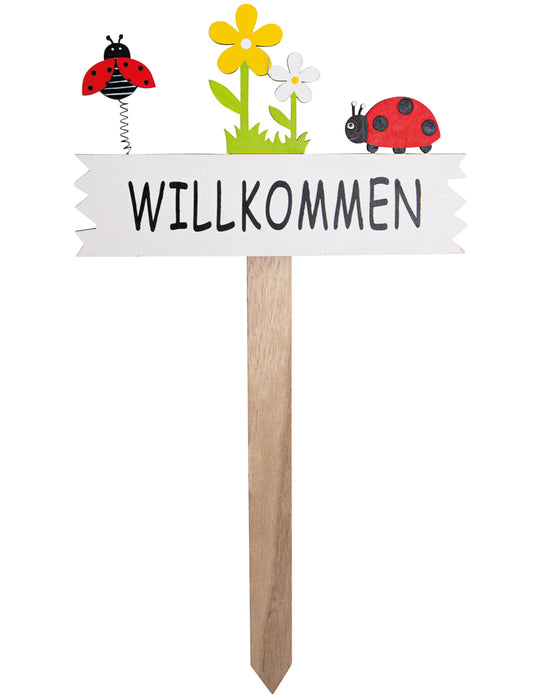 Riffelmacher Gartenstab Dekoschild "Willkommen" Käfer 46cm | 08514 - Gartenstecker
