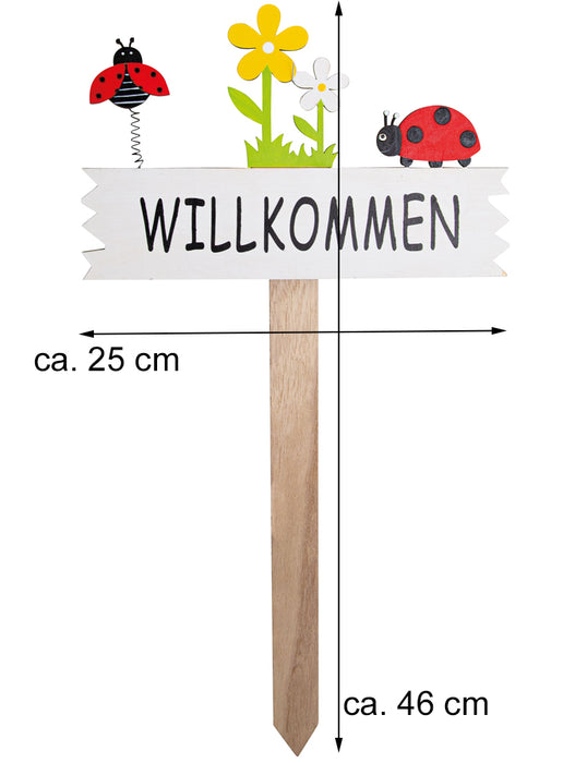 Riffelmacher Gartenstab Dekoschild "Willkommen" Käfer 46cm | 08514 - Gartenstecker