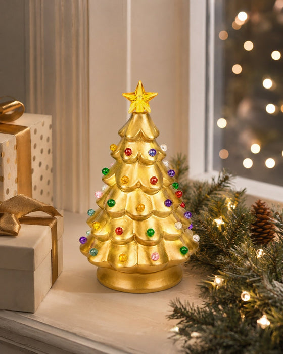 Deko-Weihnachtsbaum mit LED | Gold | Keramik mit Sternspitze | 11,5×18 cm | 12297