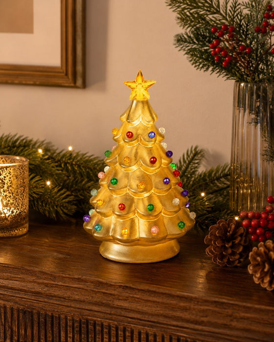 Deko-Weihnachtsbaum mit LED | Gold | Keramik mit Sternspitze | 11,5×18 cm | 12297
