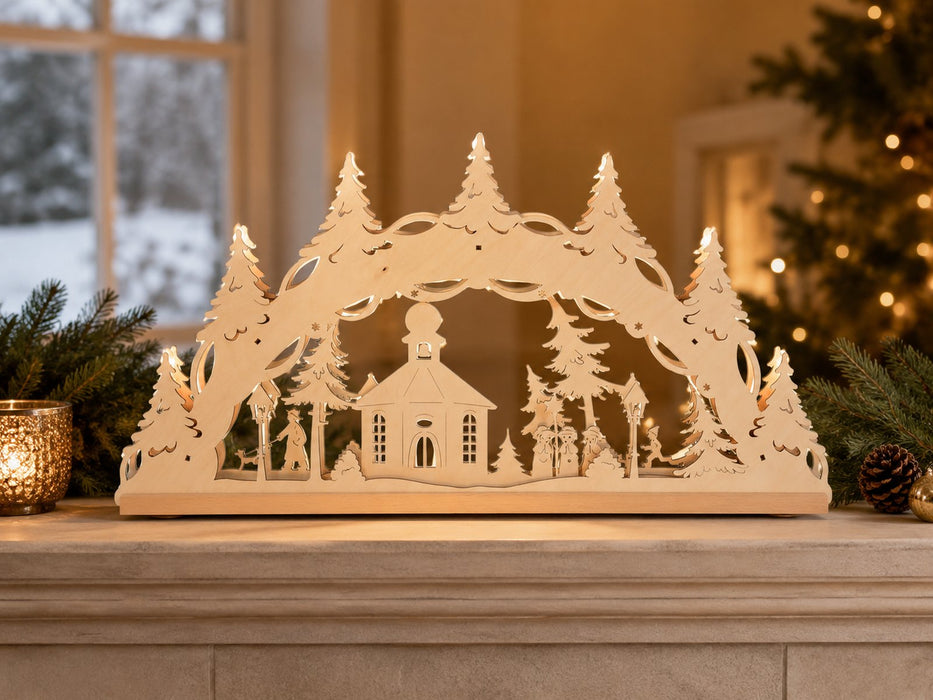 Original Erzgebirge Holz Lichterbogen "Seiffener Kirche" 55 cm | 13002 - Schwibbogen