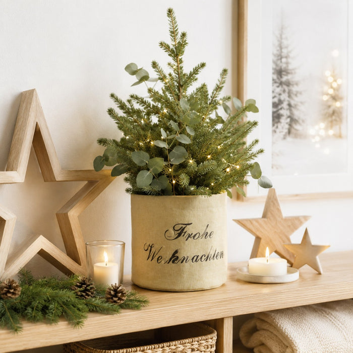 Pflanztasche "Frohe Weihnachten" Beige | 30×35 cm | Übertopf aus Stoff | 13194