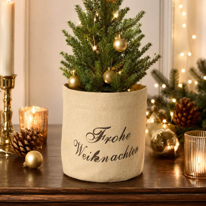 Pflanztasche "Frohe Weihnachten" Beige | 30×35 cm | Übertopf aus Stoff | 13194