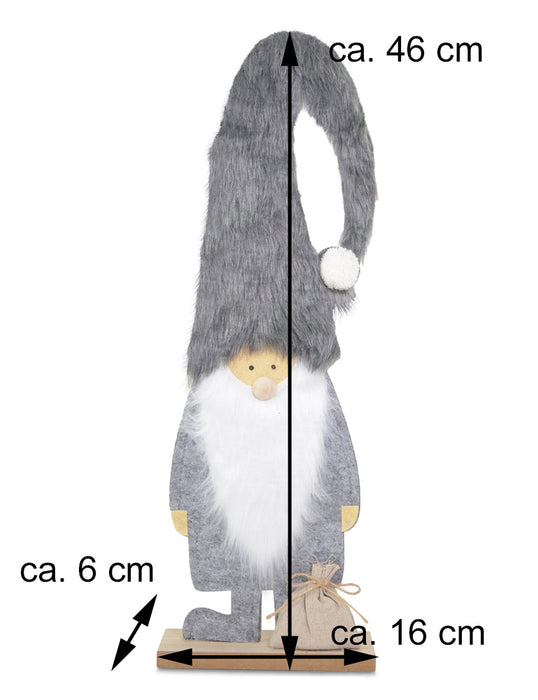 Holz Wichtel Dekofigur "Santa" mit Sack 46 cm Grau | 10136 - Adventsdekoration