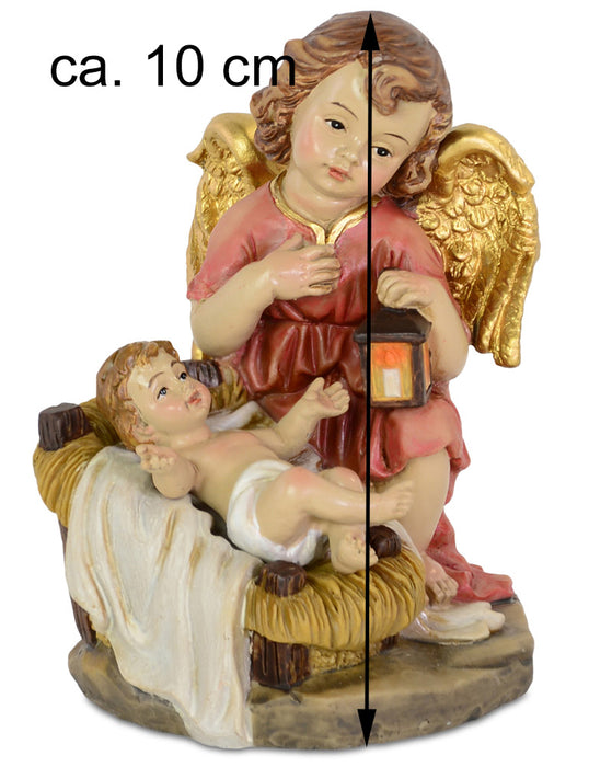 Schutzengel mit Jesuskind 10 cm Rot | 27616 Krippenfigur Weihnachtsdekoration