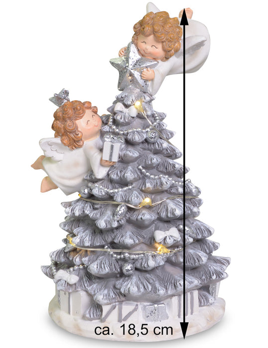 Dekofigur Beleuchteter Weihnachtsbaum mit Engeln 18,5 cm - 74849 | Silber