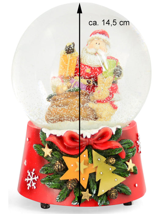 Spieluhr Schneekugel "Weihnachtsmann mit Hase" 14,5 cm | 74845 - Adventsdekoration