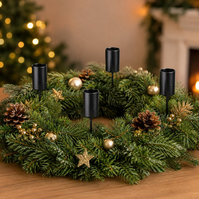 Stabkerzenhalter für Adventskranz und Gesteck 4 Stück 23mm 10862 | Schwarz