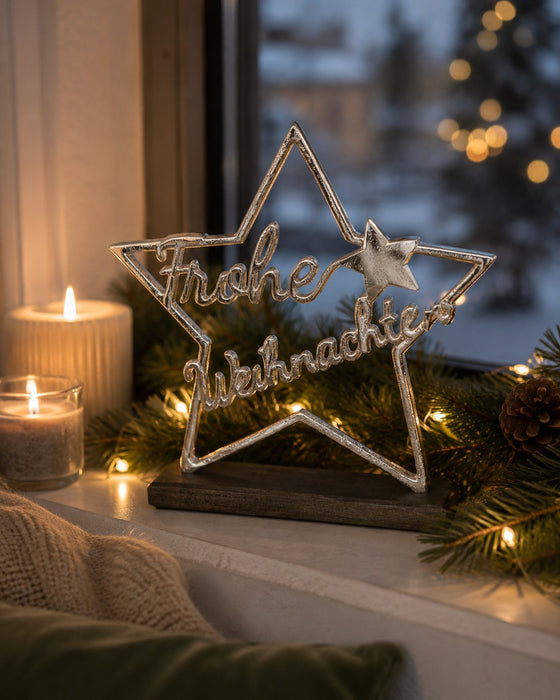 Stern mit Frohe Weihnachten | 25x25,5 cm | Alu | Weihnachtsdeko | 15818
