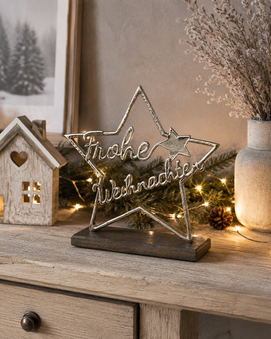 Stern mit Frohe Weihnachten | 25x25,5 cm | Alu | Weihnachtsdeko | 15818