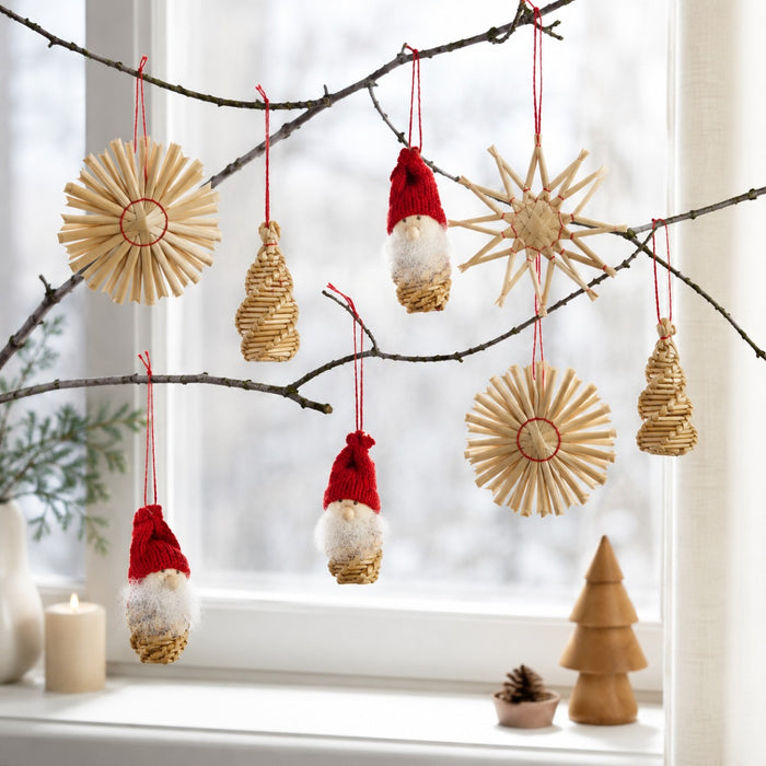 Strohartikel Hänger 12er Set | 6x6 cm | Natur | Weihnachtsbaum  |  12803