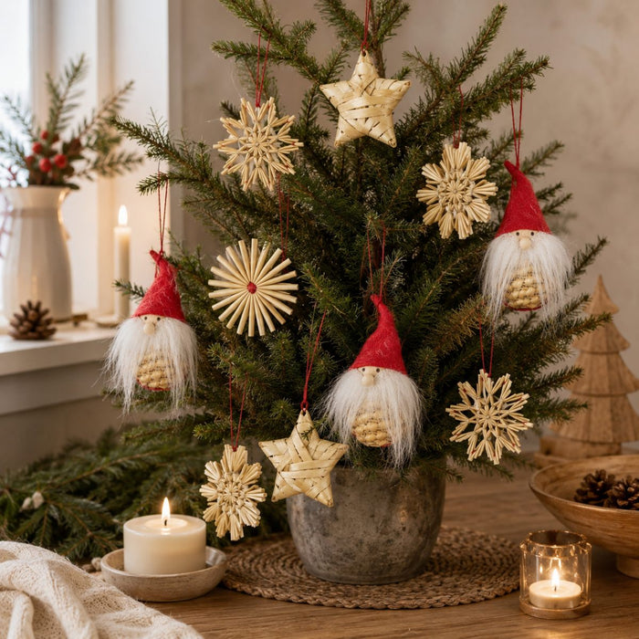 Strohartikel Hänger 12er Set | 6x6 cm | Natur | Weihnachtsbaum | 12810
