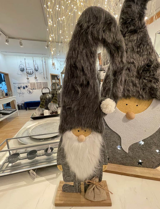 Holz Wichtel Dekofigur "Santa" mit Sack 46 cm Grau | 10136 - Adventsdekoration