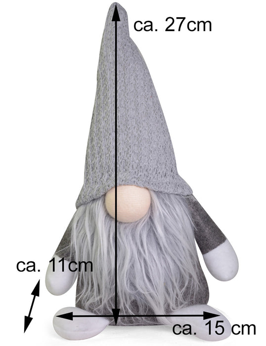 Dekofigur Wichtel "Egbert" mit Mütze - Grau 27 cm | 73969 - Adventsdekoration