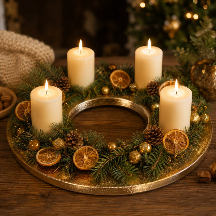 Riffelmacher Adventskranz Ringförmig Ø 40 cm | Goldfarben | 24130