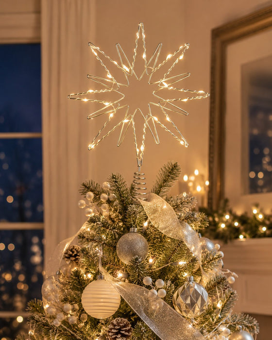 Riffelmacher Baumspitze Doppelstern mit LED Beleuchtung 17758 | Silber 20 x 26 cm