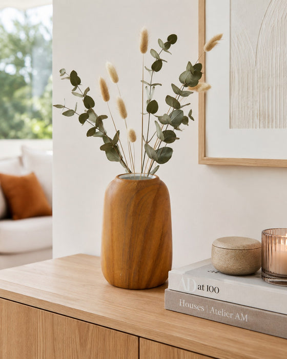 Deko Vase Porzellan | Holzdesign Hellbraun | 13×17 cm | Modern | 07803