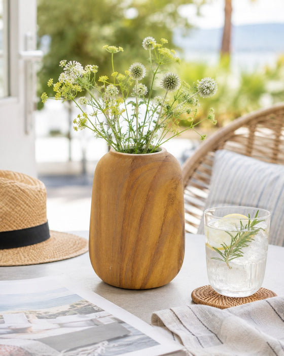 Deko Vase Porzellan | Holzdesign Hellbraun | 13×17 cm | Modern | 07803