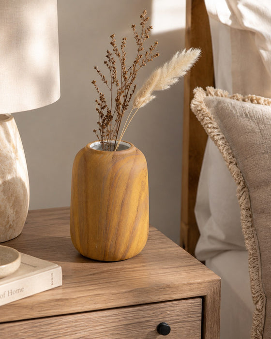 Deko Vase Porzellan | Holzdesign Hellbraun | 13×17 cm | Modern | 07803