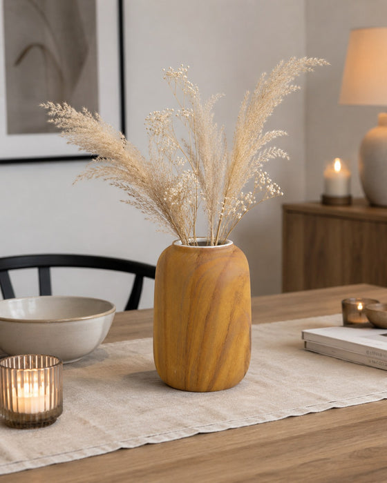 Deko Vase Porzellan | Holzdesign Hellbraun | 13×17 cm | Modern | 07803