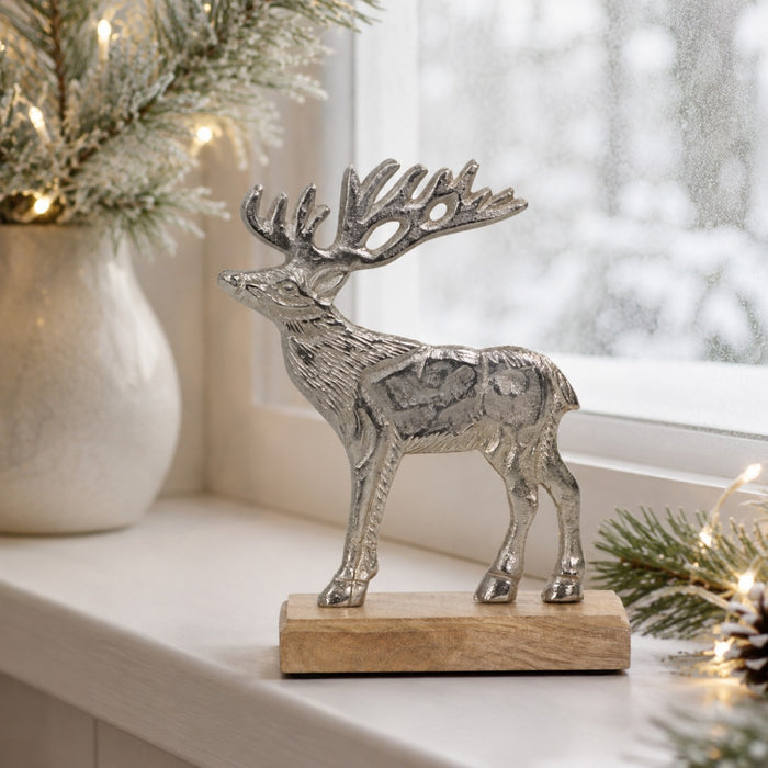 Riffelmacher Elch Figur silber | 16x5 cm | Aluminium | Weihnachtsdeko zum Stellen | winterlich festlich modern | Dekofigur Tisch Fenster | 24769