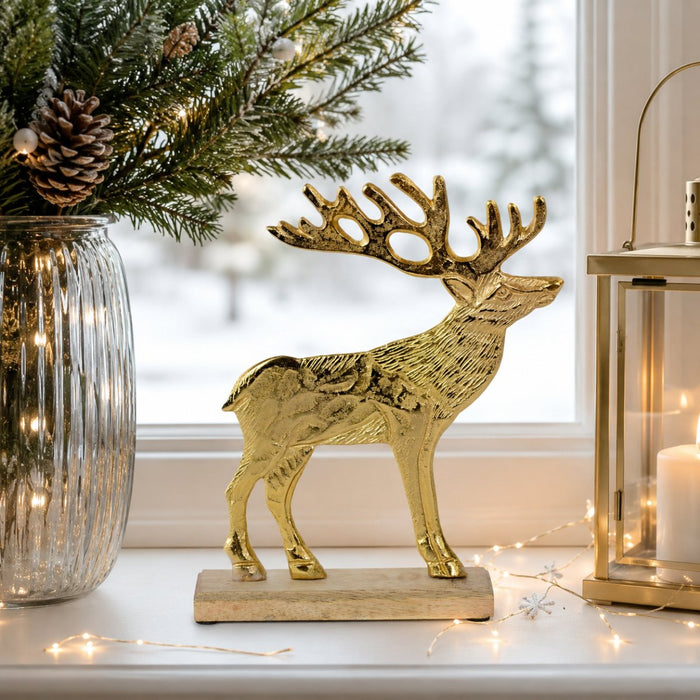 Riffelmacher Deko Elch zum Stellen | Aluminium | 25 x 6,5 cm | Gold | 24762