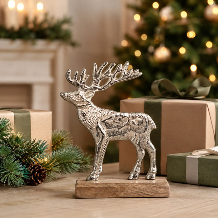 Riffelmacher Elch Figur silber | 16x5 cm | Aluminium | Weihnachtsdeko zum Stellen | winterlich festlich modern | Dekofigur Tisch Fenster | 24769