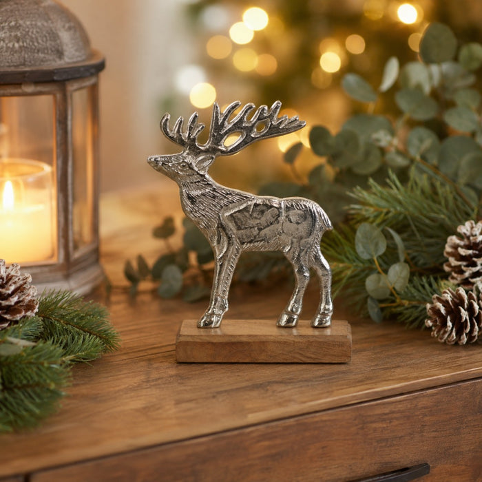 Riffelmacher Elch Figur silber | 16x5 cm | Aluminium | Weihnachtsdeko zum Stellen | winterlich festlich modern | Dekofigur Tisch Fenster | 24769