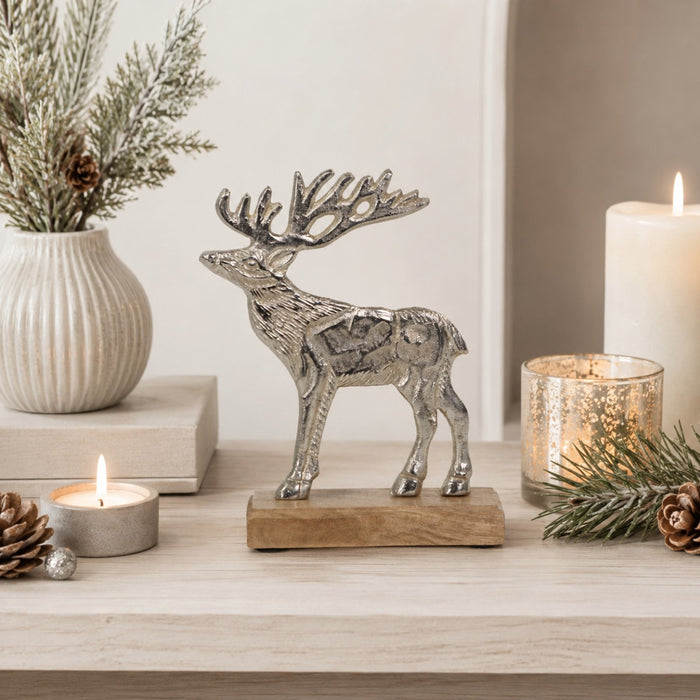Riffelmacher Elch Figur silber | 16x5 cm | Aluminium | Weihnachtsdeko zum Stellen | winterlich festlich modern | Dekofigur Tisch Fenster | 24769
