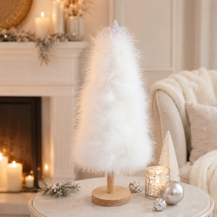 Deko Federbaum | Weiß mit Stern | Holz 9×30 cm | Weihnachtsdeko Modern | 74358