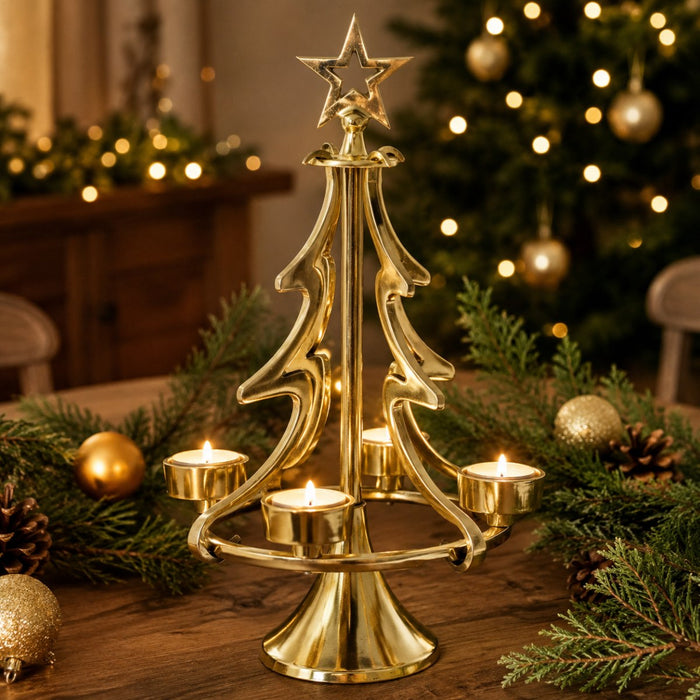 Riffelmacher Kerzenständer Weihnachtsbaum - Gold 22 x 37 cm | 24168 - Adventsdekoration