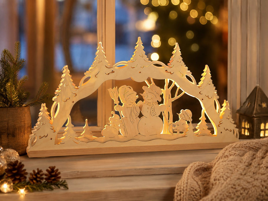 Original Erzgebirge Holz Lichterbogen "Schneemannfamilie" 55 cm | 13000 - Schwibbogen